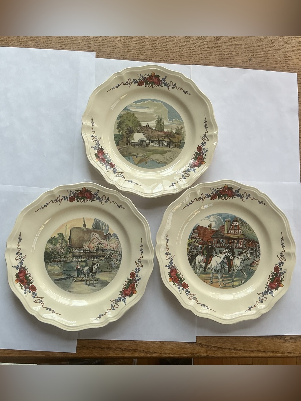 Set of three vintage Sarreguemines Obernai plates, 10” round.
